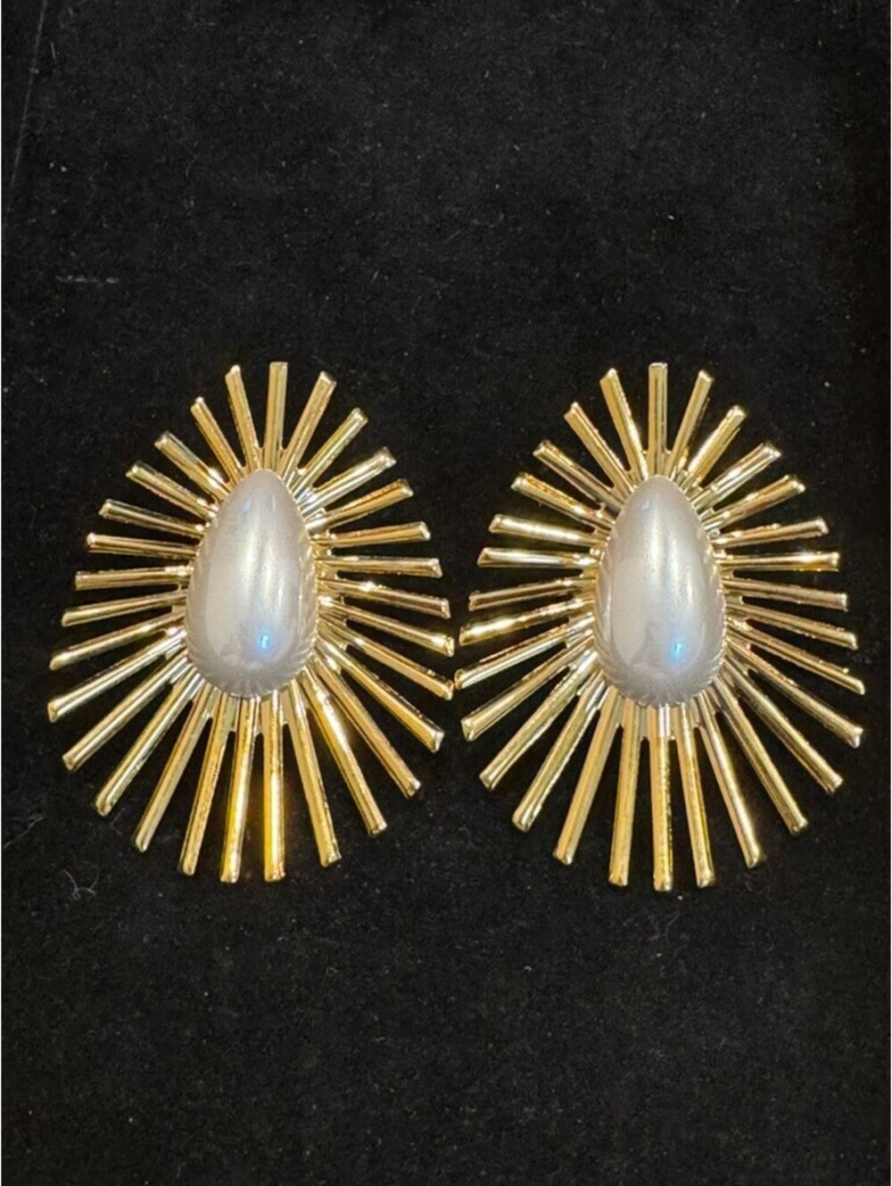 Gold Sunburst Pearl-Look Statement Earrings